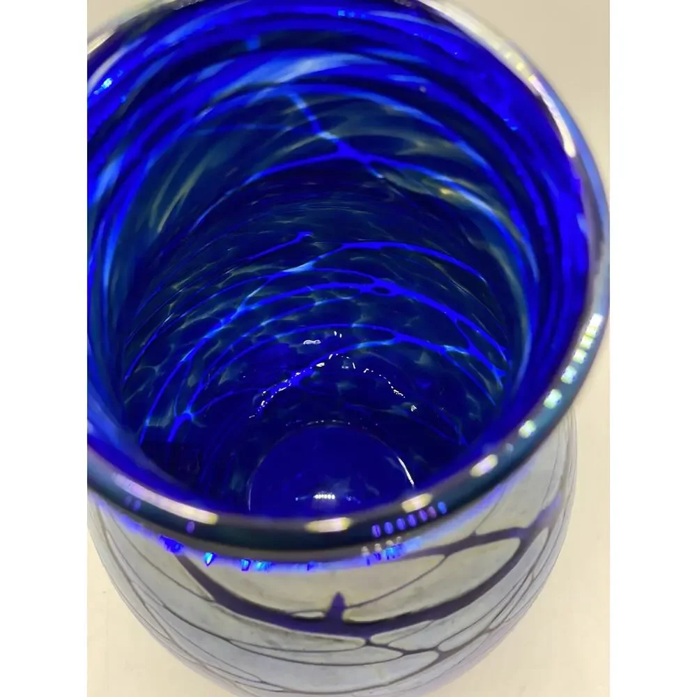 Todd S Abell Unique Blue Studio Art Glass Vase. Fantastic Design. Signed. 2012